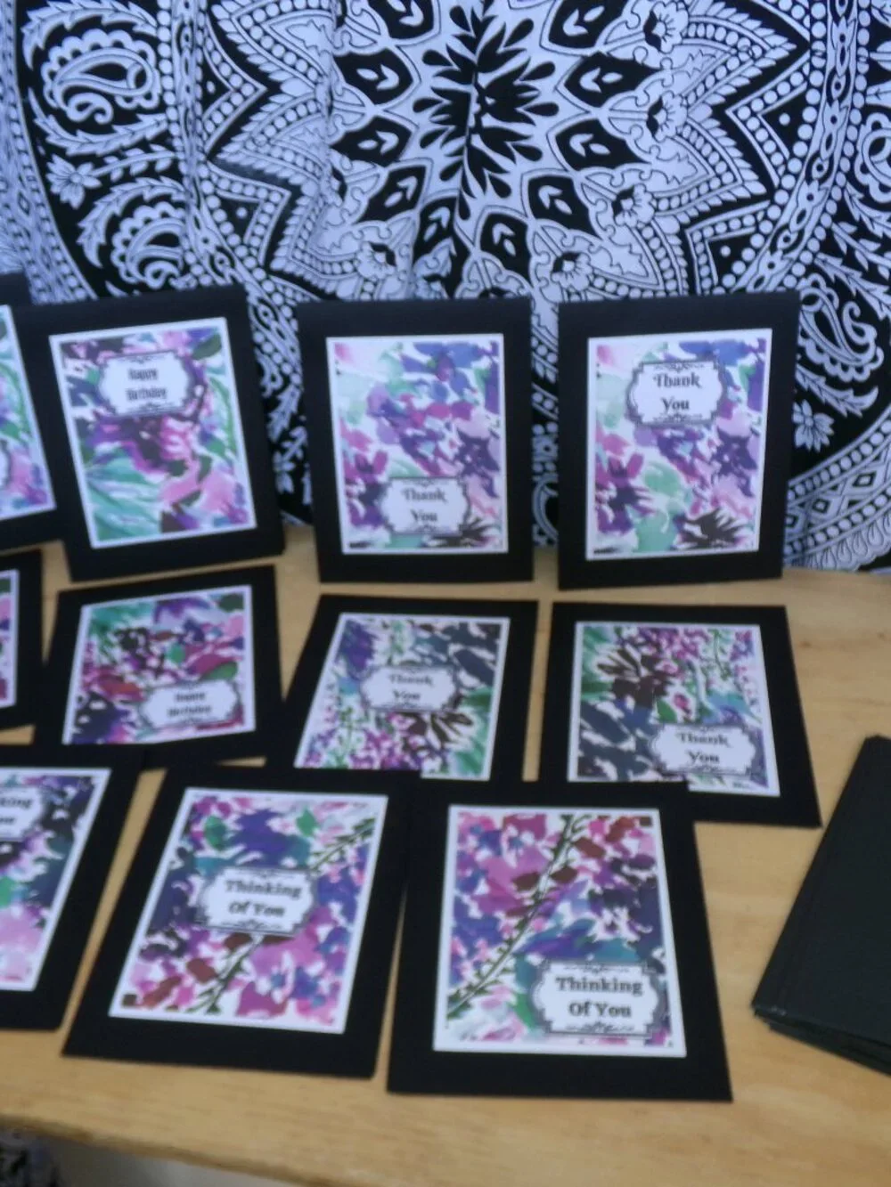 Set of 12 Handmade Black Background Watercolor Cards NWT